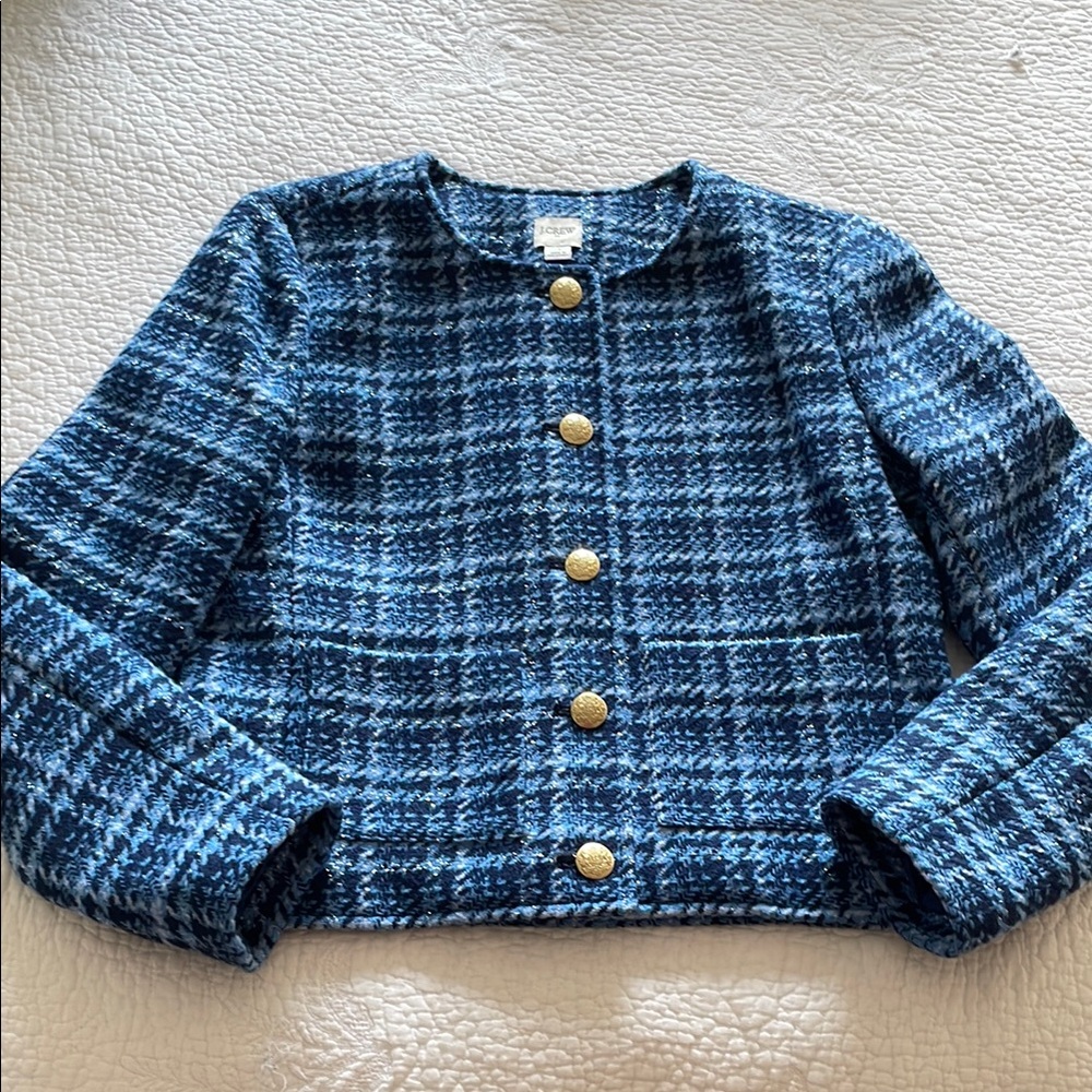 J Crew Factory Blue Tweed Lady Jacket size 4